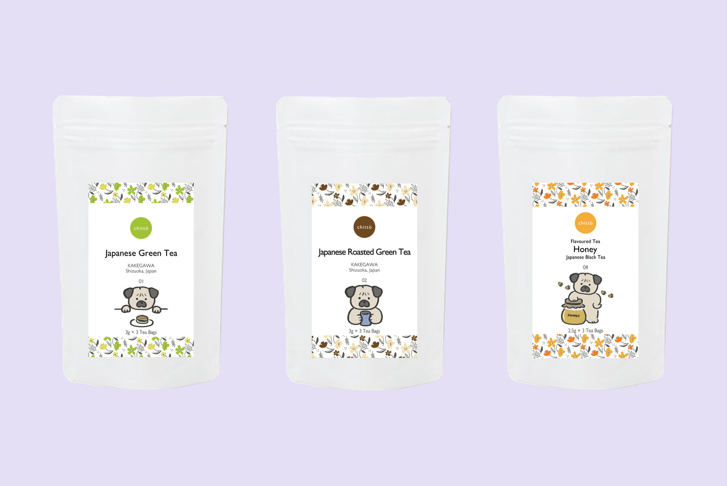 <Click Post Exclusive> 3 tipos de TÉ JAPONÉS a elegir 3 tipos de bolsitas de té con serie Perros.