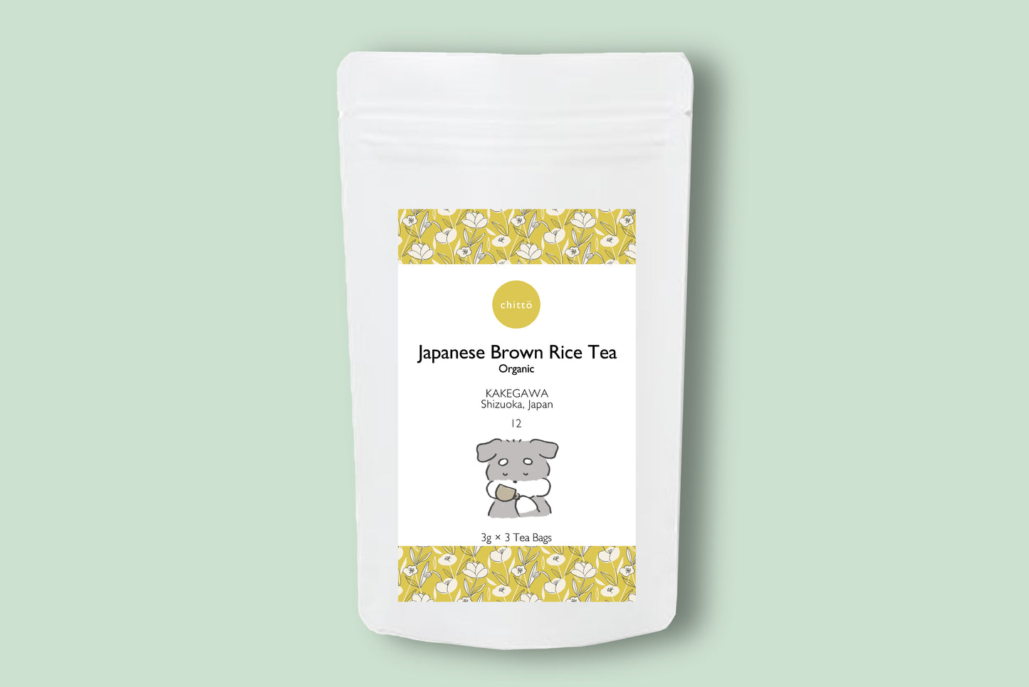 12 ORGANIC JAPANESE BROWN RICE TEA [Organic Genmaicha] with Dogs. Series (Schnauzer)