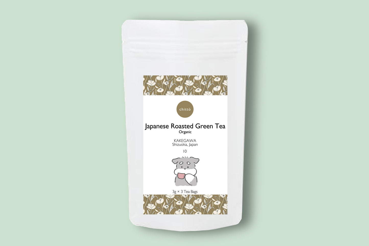 10 ORGANIC JAPANESE ROASTED GREEN TEA [Organic Hojicha] with Dogs. Series (Schnauzer)