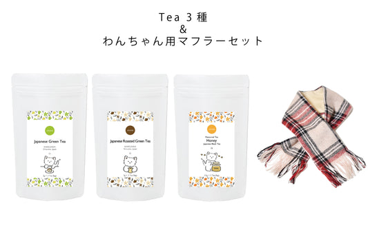 人気3種のJAPANESE TEA＆わんちゃん用マフラー　ギフトセット（ウエスティ）