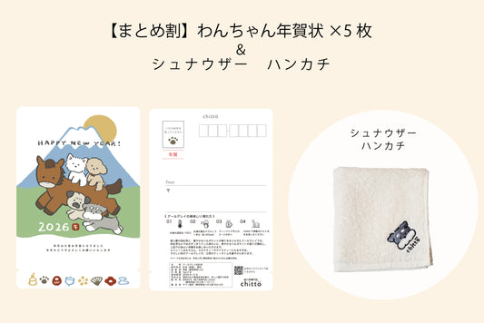 【早割＆まとめ割｜11/16まで】 わんちゃん年賀状2026（5枚セット）＋シュナウザーハンカチ 追加可｜ティーバッグ（アールグレイ）2個入