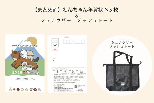 【早割＆まとめ割｜11/16まで】 わんちゃん年賀状2026（5枚セット）＋シュナウザーメッシュトート 追加可｜ティーバッグ（アールグレイ）2個入
